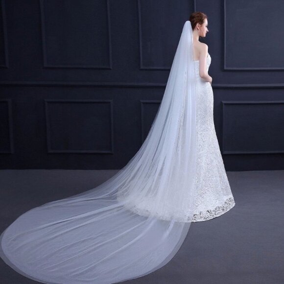 Wedding veil white bride bridal cathedral long 3m tulle comb elegant beautiful main image 15